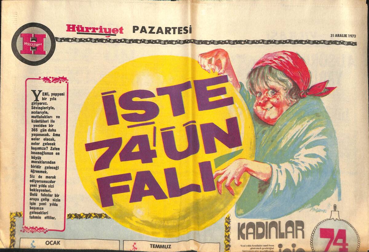 Hürriyet Gazetesi Pazartesi Eki 31 Aralık 1973 - İşte 74'ün Falı GZ138237 - 1