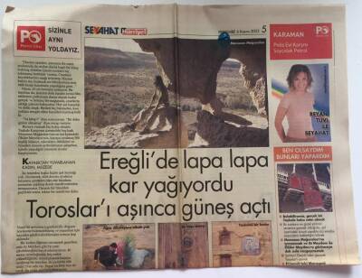 Hürriyet Gazetesi Seyahat Eki 6 Kasım 2003 - Karaman Ereğlide Lapa Lapa Kar Yağıyordu Torosları Aşınca Güneş Açtı GZ39117 - 1