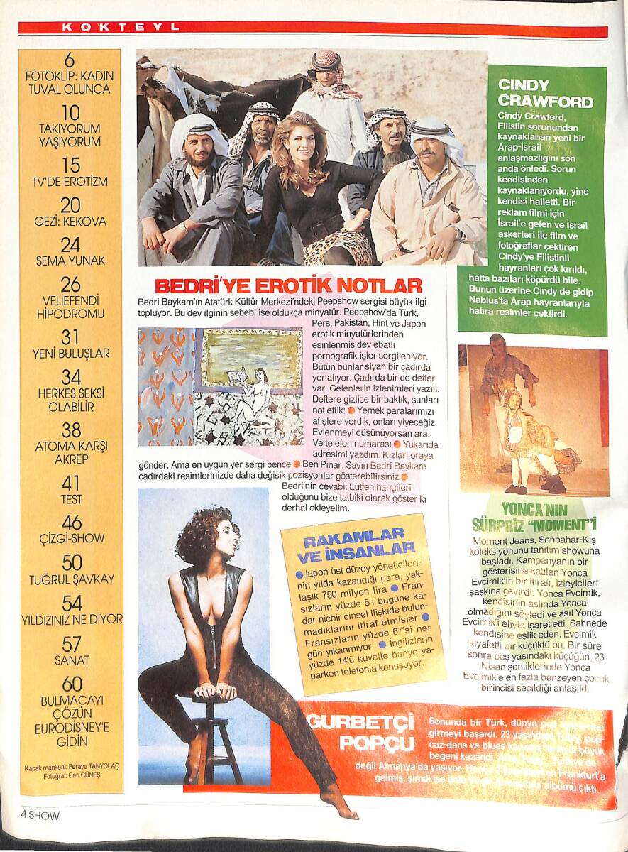 Hürriyet Gazetesi Show Dergisi 24 Mayıs 1992 - Sema Yunak - Tuğrul Şavkay - Yonca Evcimik - Cındy Crawford NDR87820 - 1