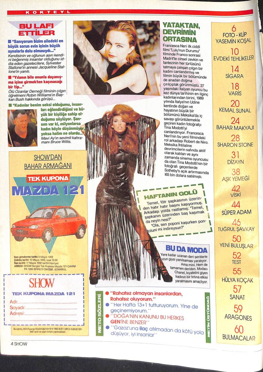 Hürriyet Gazetesi Show Dergisi 26 Nisan 1992 - yasemin Koşal - Kemal Sunal - Sharon Stones - Hülya Koçak NDR87824 - 1