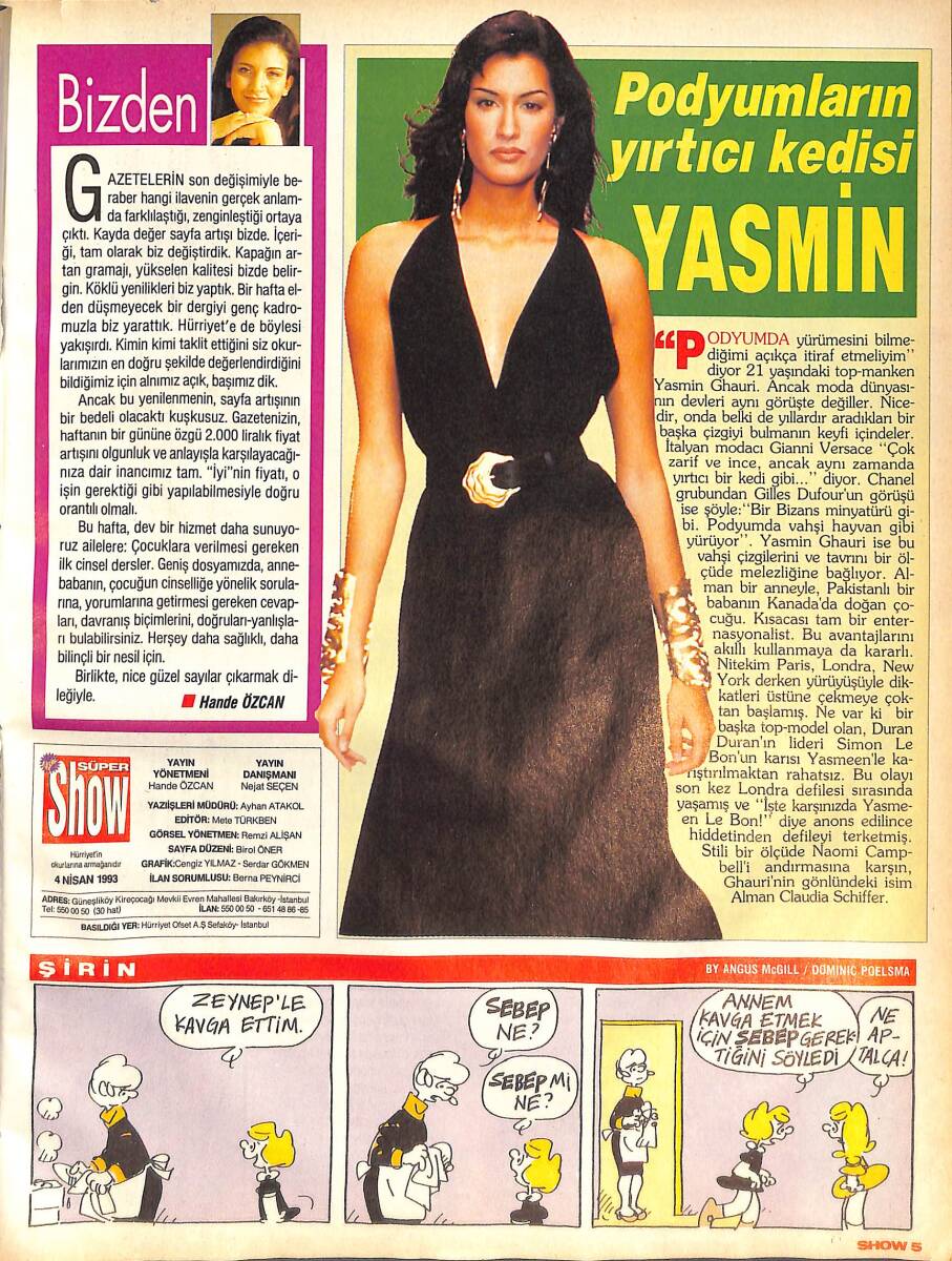 Hürriyet Gazetesi Show Dergisi 4 Nisan 1993 - Sayı:3 - Yasemin Koşal - Pınar Eliçe - Esin Moralıoğlu - Asım can Gündüz NDR87816 - 2