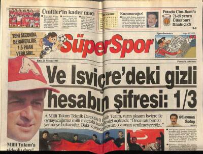 Hürriyet Gazetesi Süper Spor Eki 25 Nisan 1995 - İsviçredeki Gizli Hesabın Şifresi 3-1 GZ78289 - 1