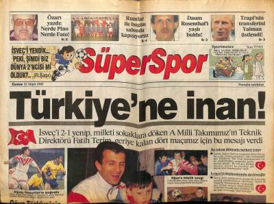 Hürriyet Gazetesi Süper Spor Eki 31 Mart 1995 - Türkiyeye İnan GZ78186 - 1