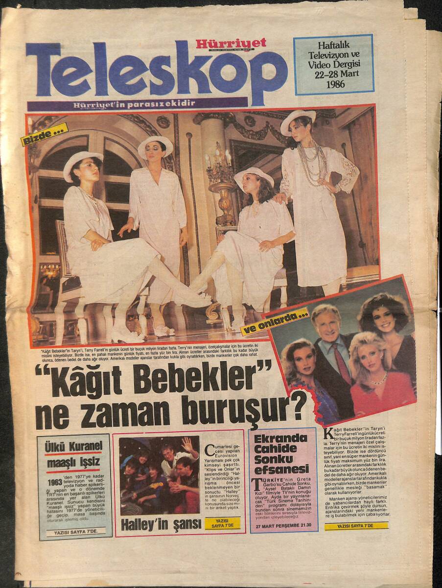 Hürriyet Gazetesi Teleskop Eki 22-28 Mart 1986 - 70'lerin Genç Kızlarına Müjde Tarık Akan'ın İlk Filmi Geliyor! GZ145781 - 1
