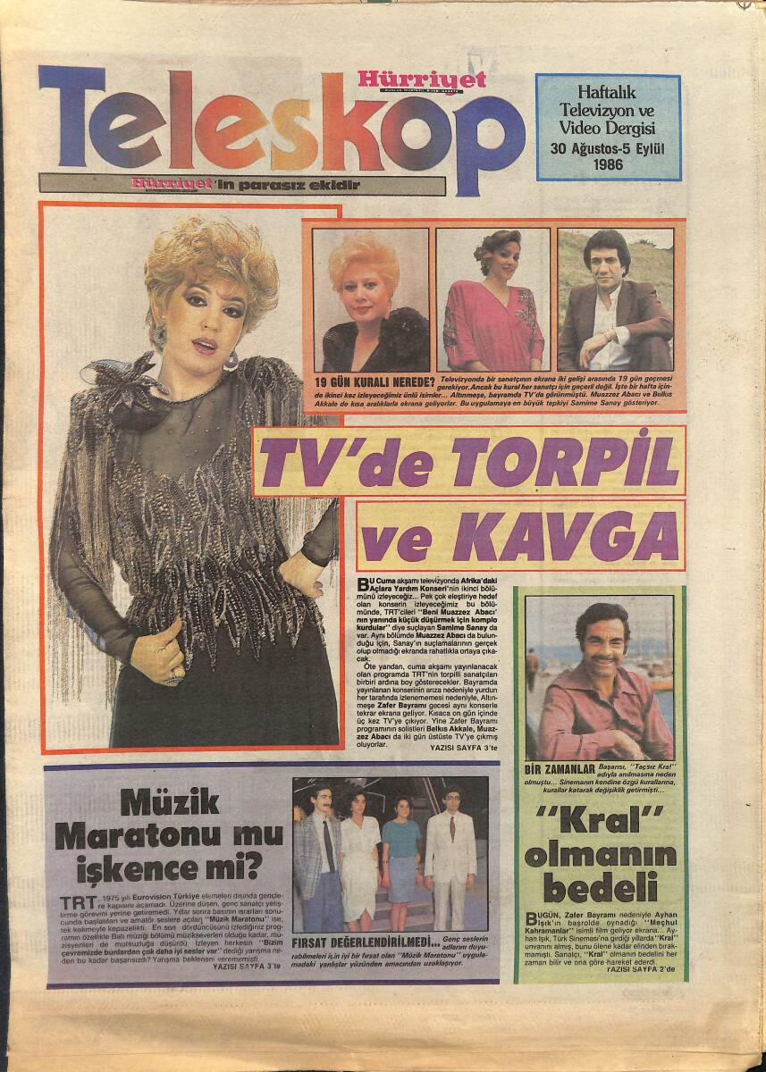 Hürriyet Gazetesi Teleskop Eki 30 Ağustos-5 Eylül 1986 - Ayhan Işık Neden Kraldı - TRT Kural Tanımıyor GZ156606 - 1