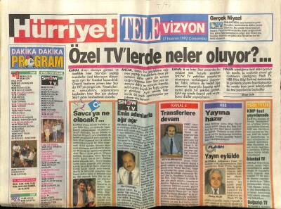 Hürriyet Gazetesi Televizyon Eki 17 Haziran 1992 - Özel Tvlerde Neler Oluyor GZ78406 - 1