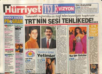 Hürriyet Gazetesi Televizyon Eki 2 Haziran 1992 - Trtnin Sesi Tehlikede GZ7840 - 1