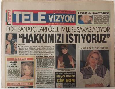 Hürriyet Gazetesi Televizyon Eki 25 Kasım 1992 - Pop Sanatçıları Özel TVlere Savaş Açıyor Hakkımızı İstiyoruz GZ25237 - 1