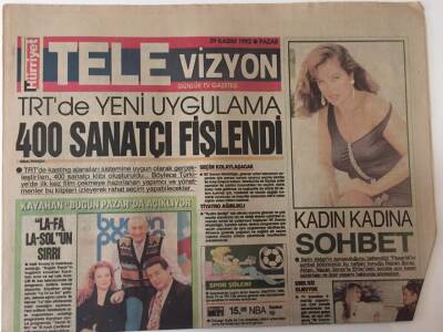 Hürriyet Gazetesi Televizyon Eki 29 Kasım 1992 - Trtde Yeni Uygulama 400 Sanatçı Fişlendi GZ25236 - 1
