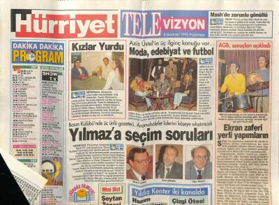 Hürriyet Gazetesi Televizyon Eki 8 Haziran 1992 - Mesut Yılmaza Seçim Soruları GZ78411 - 1