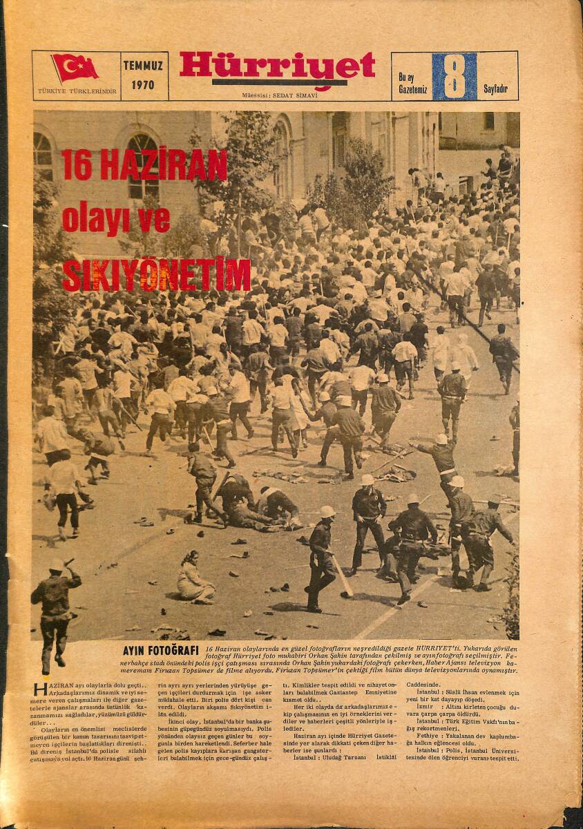 Hürriyet Gazetesi Temmuz 1970 - 16 Haziran Olayı Ve Sıkıyönetim GZ157604 - 1