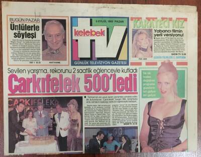 Hürriyet Gazetesi TV Kelebek Eki 5 Eylül 1993 - Sevilen Yarışma , Rekorunu 2 Saatlik Eğlenceyle Kutladı Çarkıfelek 500ledi GZ18663 - 1