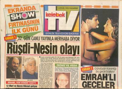 Hürriyet Gazetesi TV Kelebek Eki 6 Eylül 1993 - Emrahlı Geceler - Cem Özer Bu Kez Kendini Konuk Ediyor GZ126749 - 1