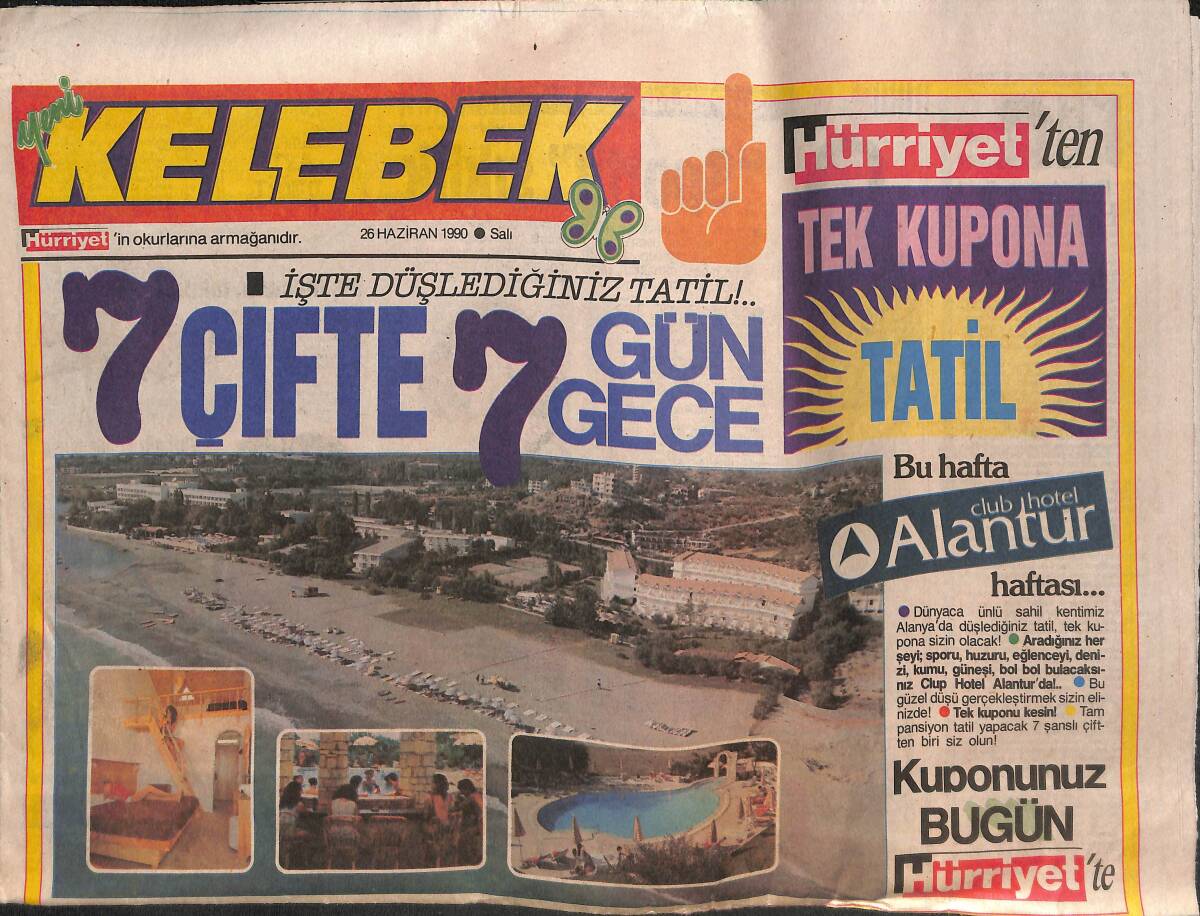 Hürriyet Gazetesi Kelebek Eki 26 Haziran 1990 - Türkan Şoray'ın Son Filmi Bir Türk-İsveç Ortak Yapımı GZ138164 - 1
