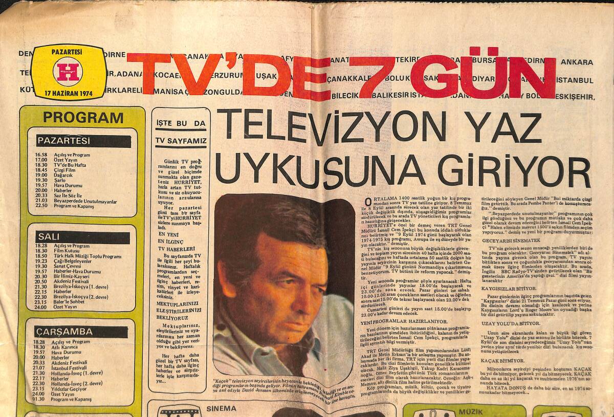 Hürriyet Magazin Eki 17 Haziran 1974 - Televizyon Yaz Uykusuna Giriyor GZ138094 - 1