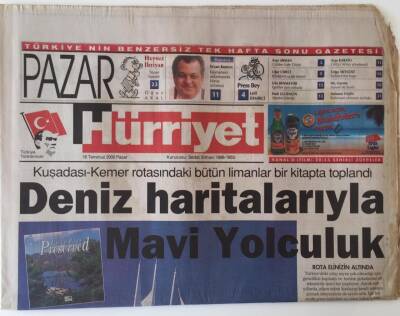 Hürriyet Pazar Gazetesi 16 Temmuz 2000 - Deniz Haritalarıyla Mavi Yolculuk Kuşadası - Kemer Rotasındaki Bütün Limanlar Bir Kitapta Toplandı GZ16663 - 1