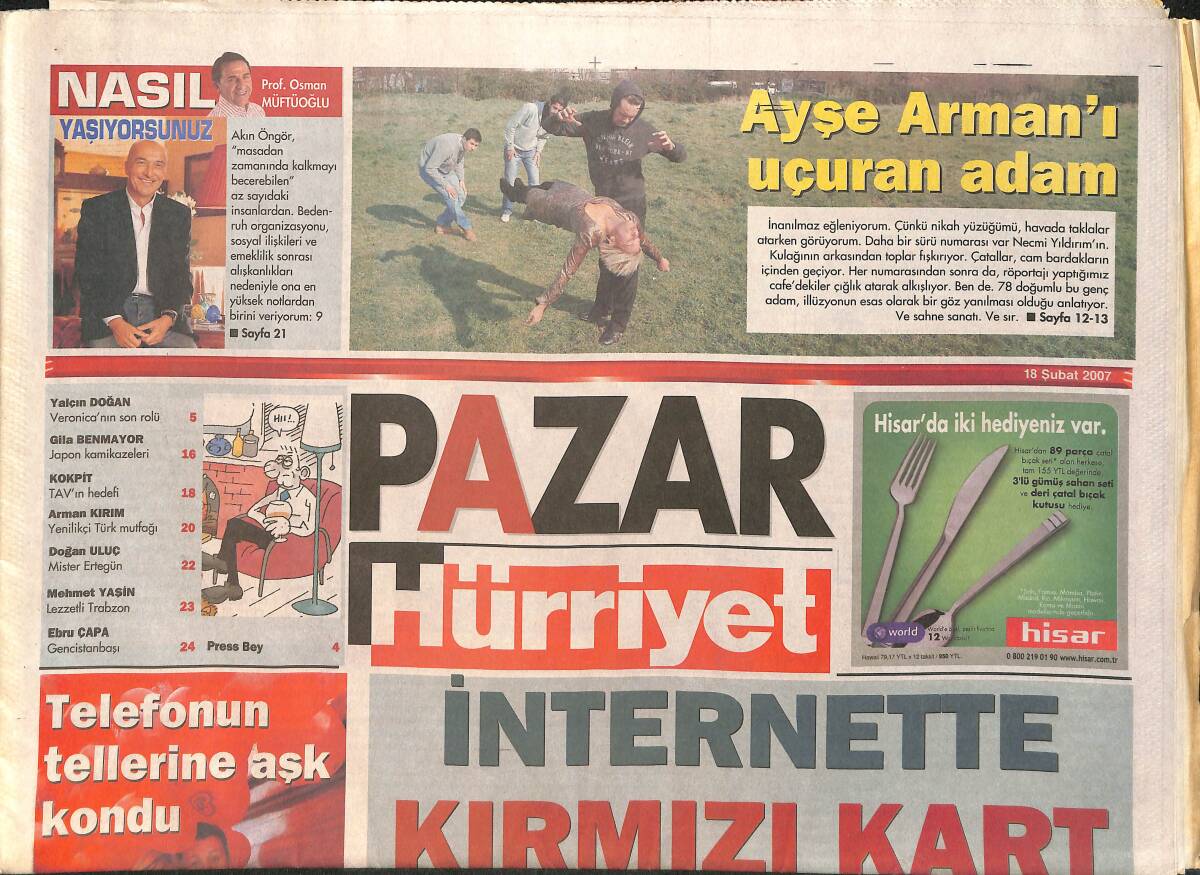 Hürriyet Pazar Gazetesi 18 Şubat 2007 - Ayşe Armanı Uçuran Adam - Metin Şentürk Yine Gündem Oldu GZ2897 - 1