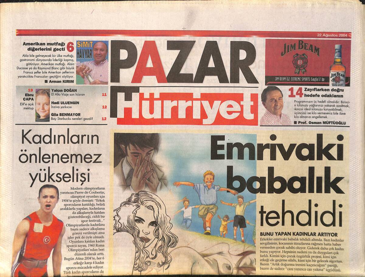 Hürriyet Pazar Gazetesi 22 Ağustos 2004 - Kadınların Önlenemez Yükselişi - Emrivaki Babalık Tehdidi GZ3417 - 1