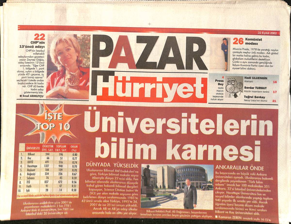 Hürriyet Pazar Gazetesi 22 Eylül 2002 - Yaşar Kemal Son Kitabını Doğan Hızlan'a Anlattı - Mehmet Barlas: Fiziğimle Deniz'i Ezer Geçerim GZ3196 - 1