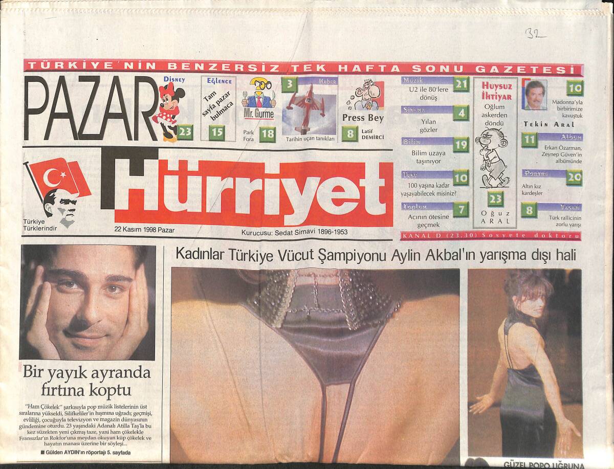 Hürriyet Pazar Gazetesi 22 Kasım 1998 - Kadınlar Türkiye Vücut Şampiyonu Aylin Akbal'ın Yarışma Dışı Hali GZ2095 - 1