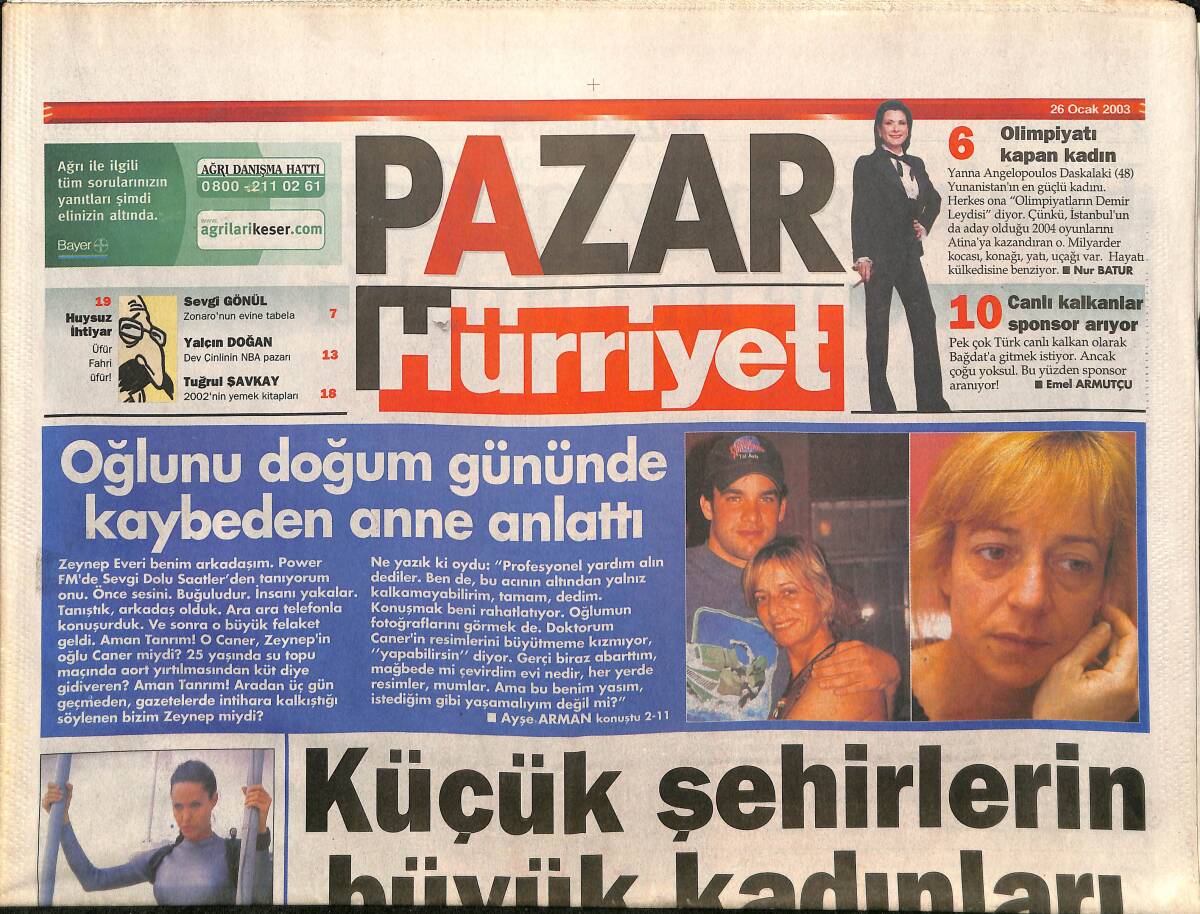 Hürriyet Pazar Gazetesi 26 Ocak 2003 - Angelina Jolie İle Sette Konuştuk - Oğlunu Doğum Gününde Kaybeden Anne GZ3841 - 1