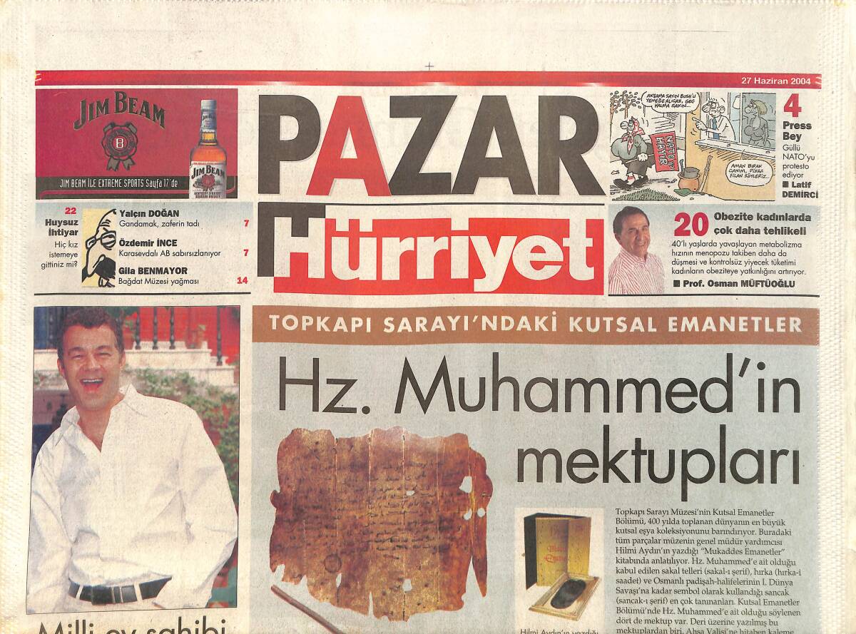 Hürriyet Pazar Gazetesi 27 Haziran 2004 - Topkapı Sarayındaki Kutsal Emanetler - Hz. Muhammed'in Mektupları GZ3767 - 1