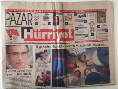 Hürriyet Pazar Gazetesi 7 Mart 1999 - Beş Kadın Hamilelik Macerası Ve Sonunda Mutlu Son GZ18125 - 1