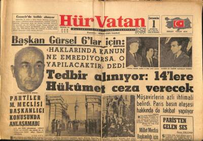 Hürvatan Gazetesi 1 Kasım 1961 - Tedbir Alınıyor 14lere Hükümet Ceza Verecek GZ88632 - 1