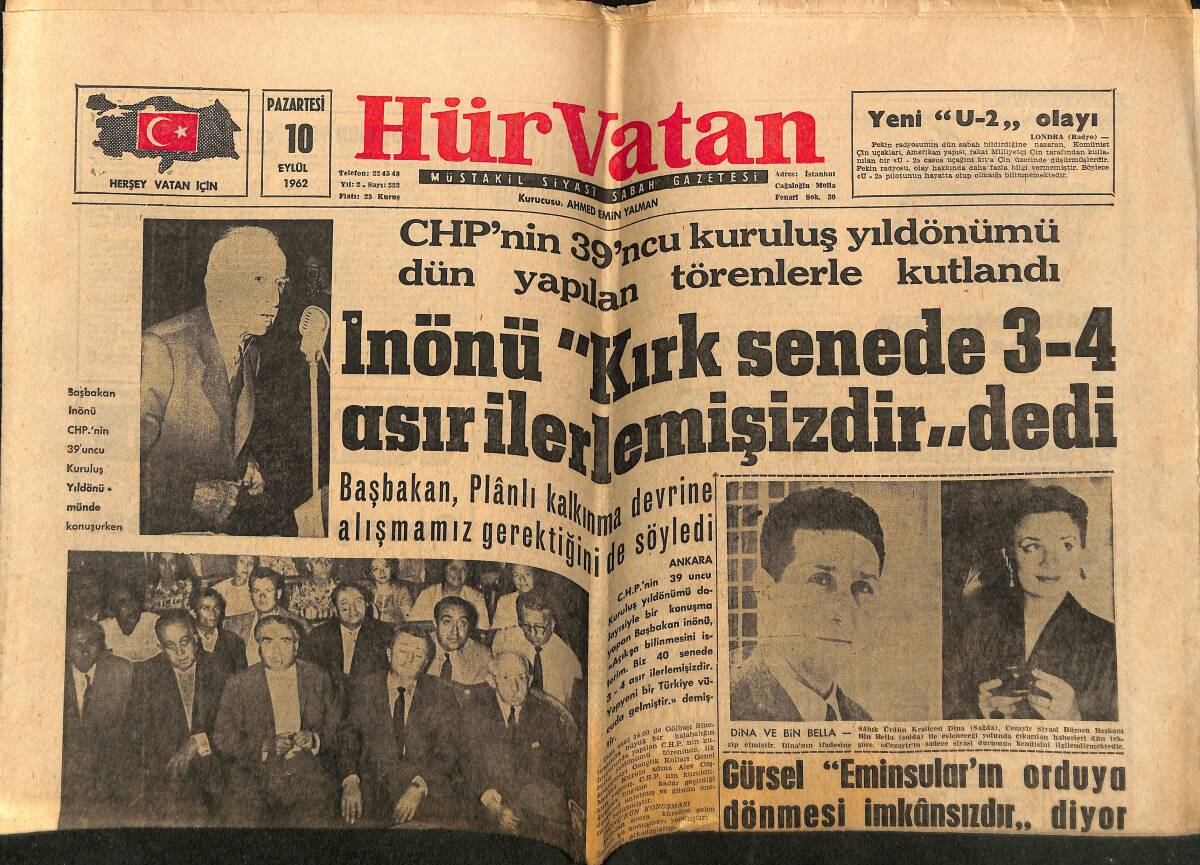 Hürvatan Gazetesi 10 Eylül 1962 - Konyada Tarihi Bir Kışla Yandı - AP'liler Tecavüzün Zirvesine Vardı GZ148710 - 1