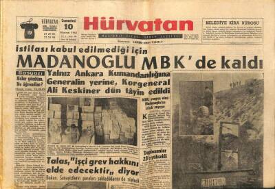 Hürvatan Gazetesi 10 Haziran 1961 - Madanoğlu MBKde Kaldı GZ89902 - 1