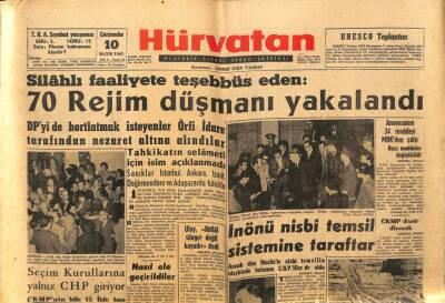 Hürvatan Gazetesi 10 Mayıs 1961 - 70 Rejim Düşmanı Yakalandı GZ89926 - 1