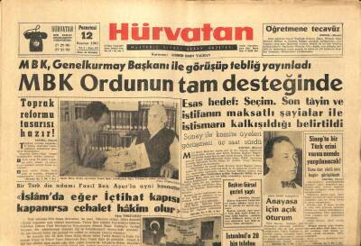 Hürvatan Gazetesi 12 Haziran 1961 - MBK Ordunun Tam Desteğinde GZ89900 - 1