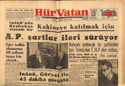 Hürvatan Gazetesi 13 Kasım 1961 - Eğer Tedbir Alınmazsa 60 Milyon İnsan Kör Olacak GZ88643 - 1