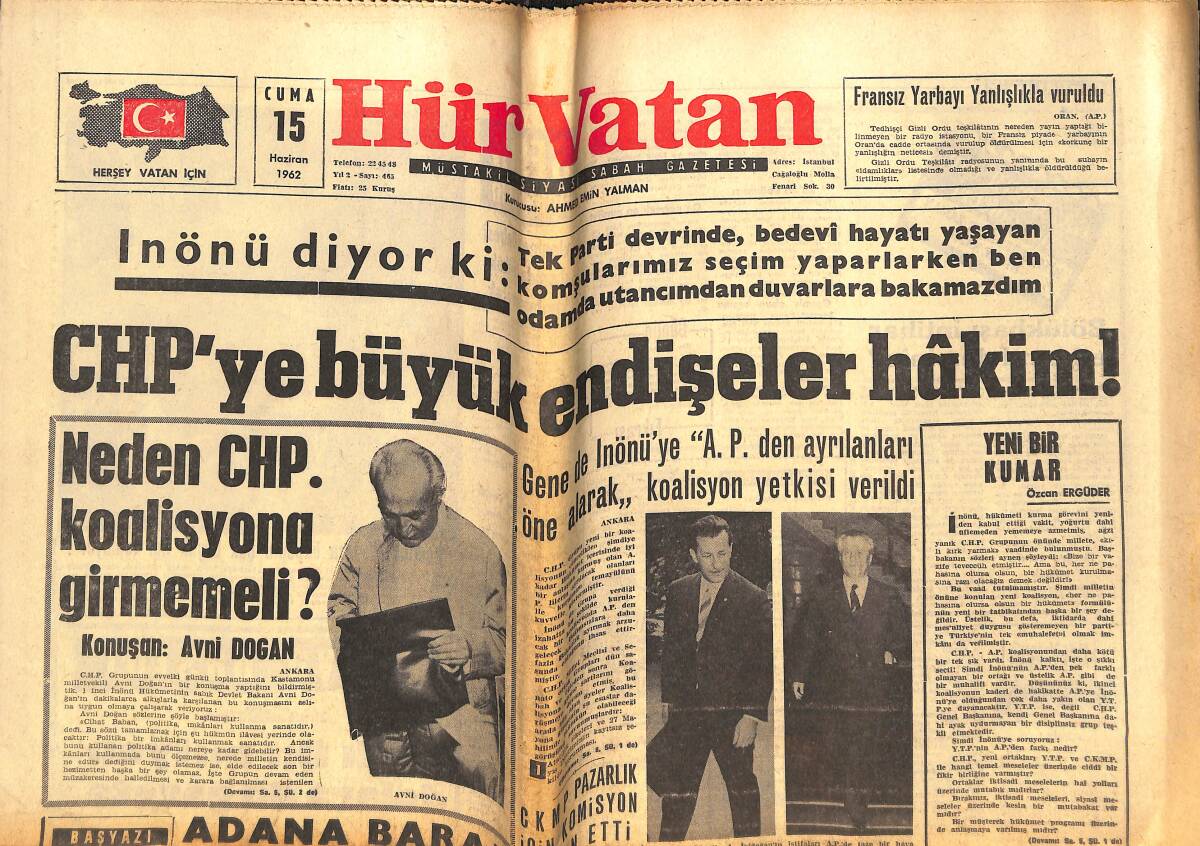 Hürvatan Gazetesi 15 Haziran 1962 - Rusyada 30 Milyon Türk Anavatandan Yardım Bekliyor - CHP'ye Büyük Endişeler Hakim ! GZ142915 - 1