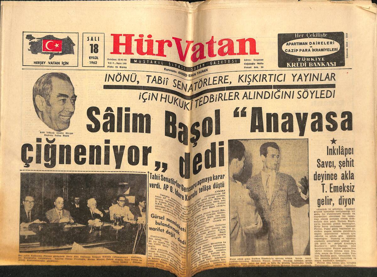 Hürvatan Gazetesi 18 Eylül 1962 - Zafer Gazetesi Yazı Müdürü Tevfik Edildi - TMGT. Atatürk Hakkında Sert Bir Tedbir İstiyor GZ148826 - 1