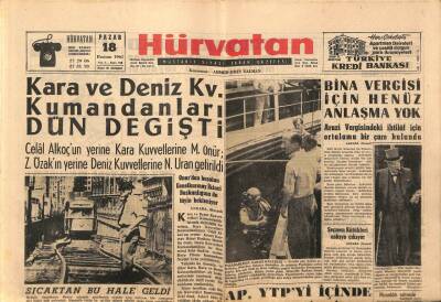 Hürvatan Gazetesi 18 Haziran 1961 - Kara Ve Deniz Kv Kumandanları Değişti GZ89894 - 1