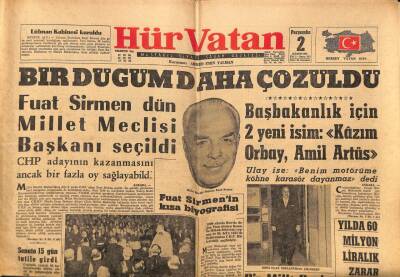 Hürvatan Gazetesi 2 Kasım 1961 - Fuat Sirmen Dün Millet Meclisi Başkanı Seçildi GZ88633 - 1