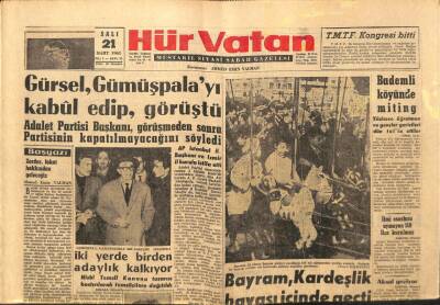 Hürvatan Gazetesi 21 Mart 1961 - Gürsel, Gümüşpalayı Kabul Edip Görüştü GZ89946 - 1