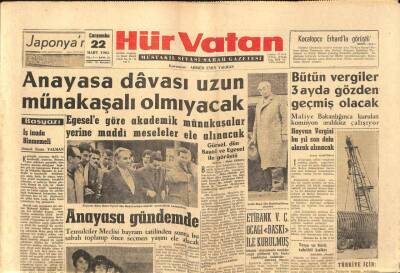 Hürvatan Gazetesi 22 Mart 1961 - Egesel Anayasa Davası Uzun Münakaşalı Olmayacak GZ89945 - 1
