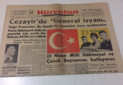 Hürvatan Gazetesi 23 Nisan 1961 - Cezayirde General İsyanı - GZ17061 - 1