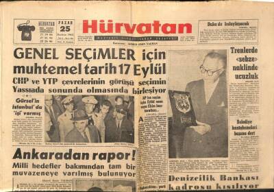 Hürvatan Gazetesi 25 Haziran 1961 - Genel Seçimler İçin Muhtemel Tarih 17 Eylül GZ89887 - 1