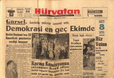 Hürvatan Gazetesi 25 Mayıs 1961 - Gürsel Demokrasi En Geç Ekimde GZ89911 - 1
