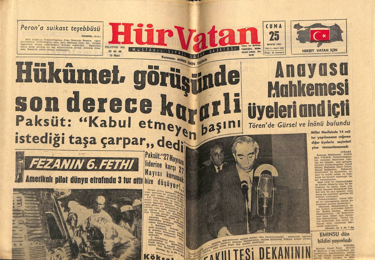 Hürvatan Gazetesi 25 Mayıs 1962 - General Salan'ın Ölüm Cezasına Çarptırılmayışı Hayret Yarattı GZ148780 - 1