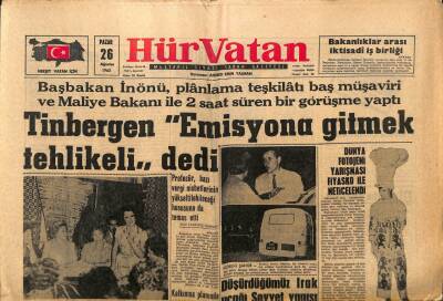 Hürvatan Gazetesi 26 Ağustos 1962 - Tinbergen Emisyona Gitmek Tehlikeli Dedi GZ89874 - 1