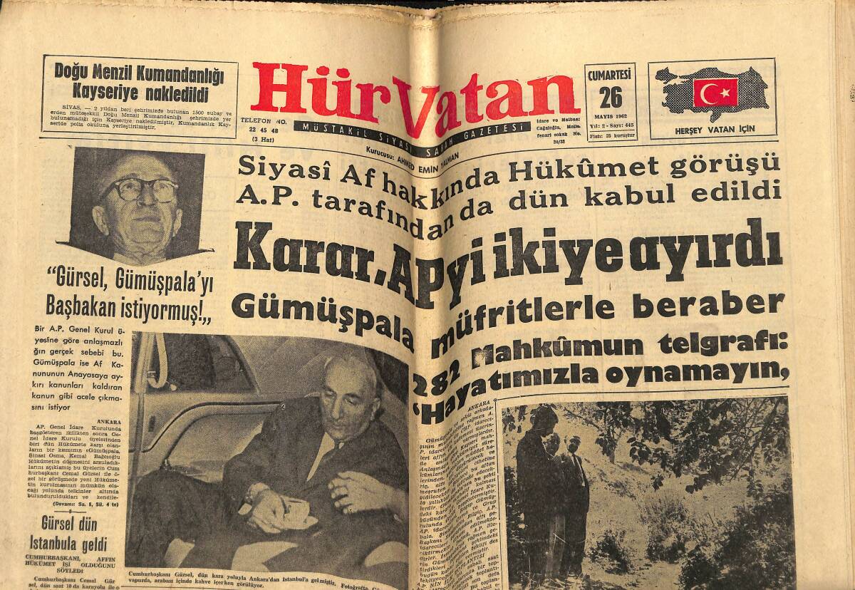 Hürvatan Gazetesi 26 Mayıs 1962 - Liz Taylor Eddie'ye Bir Buket Gül Gönderdi - Nijerya'da Bir Bakan Bıçaklandı GZ148784 - 1