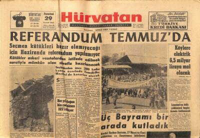 Hürvatan Gazetesi 29 Mayıs 1961 - Referandum Temmuzda GZ89910 - 1