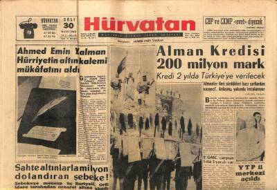 Hürvatan Gazetesi 30 Mayıs 1961 - Ahmed Emin Yalman Hürriyetin Altın Kalemi Mükafatını Aldı GZ89909 - 1