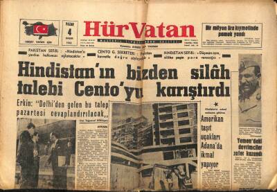 Hürvatan Gazetesi 4 Kasım 1962 - Hindistanın Bizden Silah Talebi Centoyu Karıştırdı GZ89870 - 1