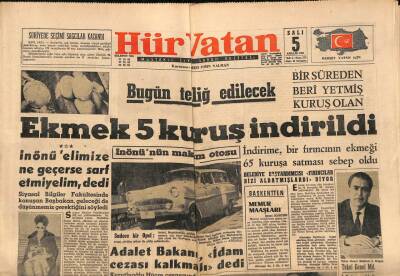 Hürvatan Gazetesi 5 Aralık 1961 - Adalet Bakanı İdam Cezası Kalkmalı dedi GZ88625 - 1