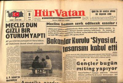 Hürvatan Gazetesi 9 Ekim 1962 - Bakanlar Kurulu Siyasi Af Tasarısını Kabul Etti GZ89881 - 1